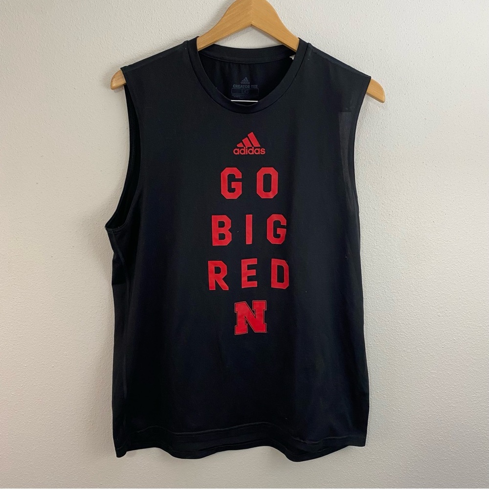 Adidas Men's Black and Red Sleeveless Shirt